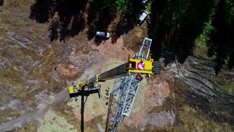 Aerial view of crane constructing a metal tower in Latvia. Stock Footage 340820783