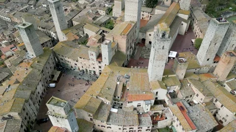 Aerial View Crane Up Shot over Medieval Towers Of San Gimignano, Tuscany, Italy Stock Footage 263625560