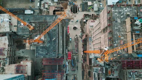 Aerial view crane working on office building with engineer Stock Footage 221723651