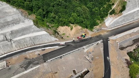 Aerial view of cranes and bridge foundation pillars on construction site Vídeos de archivo 280606940