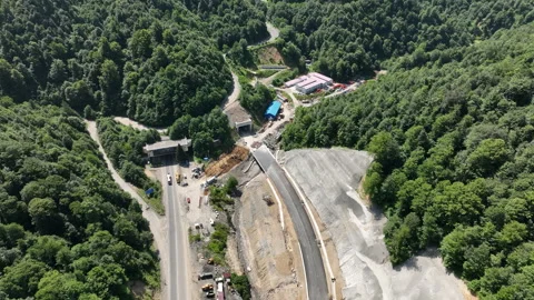 Aerial view of cranes and bridge foundation pillars on construction site Video stock 280613464