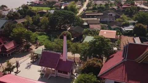 Aerial View of Crematorium Building Inside a Traditional Thai Buddhist Temple Stock Footage 332056377