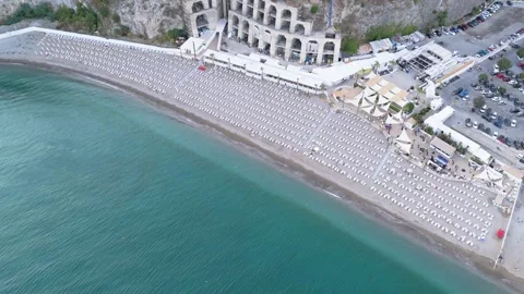 Aerial view of Crestarella beach and hotel in Vietri sul Mare, Italy. Stock Footage 340610696