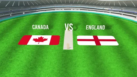 Aerial View of Cricket Stadium with CANADA and England Flags on Ground Stock Footage 283223081