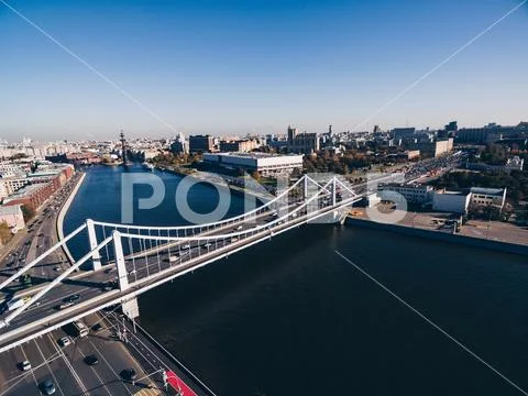 Aerial view of the Crimean (Krymsky) bridge on Moscow river in Moscow city, R Stock Photos