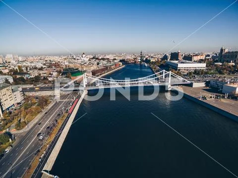 Aerial view of the Crimean (Krymsky) bridge on Moscow river in Moscow city, R Stock Photos