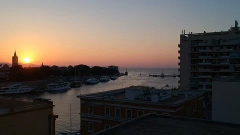 Aerial View of the Croatian Sunset in Zadar Stock Footage