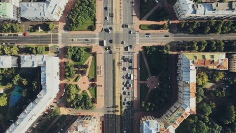 Aerial view of crossroads a difficult part of road surrounded by modern houses Stock Footage 112389894