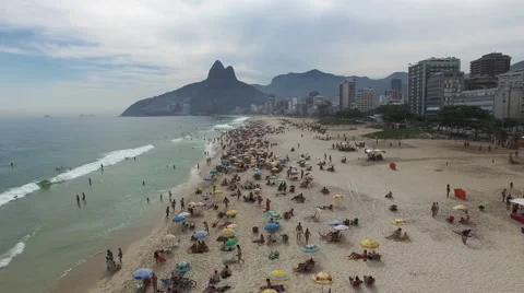 Aerial View of Crowd of People Ipanema Beach, Rio de Janeiro, Brazil Stock Footage 57233473