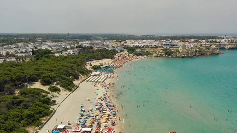 Aerial view of the crowded beach and the sea Stock Footage 112150993