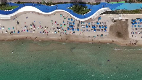 Aerial view of a crowded beach in Benidorm Spain Video stock 323014638