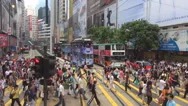 Aerial View Crowded Pedestrian People Cross Busy Street Hong Kong Downtown Zebra Stock Footage