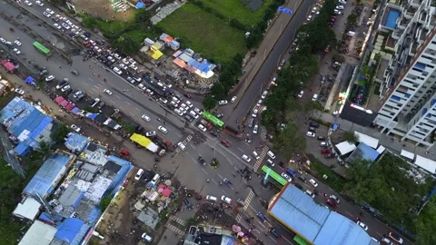 Aerial View of Crowded Suburban Intersection with Vehicles Stock Footage 313278952
