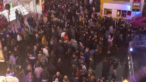 Aerial view of crowds at Goose Fair in Nottingham England Stock Footage 81451353