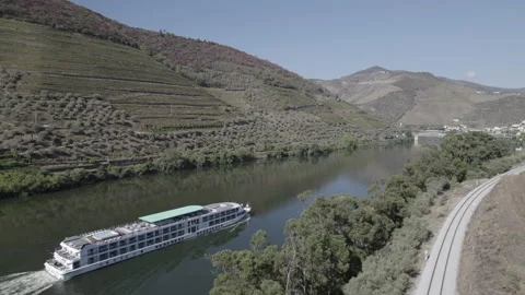 Aerial view of cruise in Douro river Stock Footage 237338317