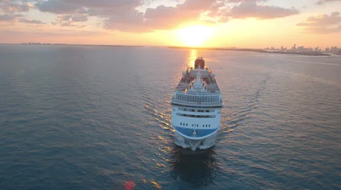 Aerial View of Cruise Ship, Miami Stock Footage