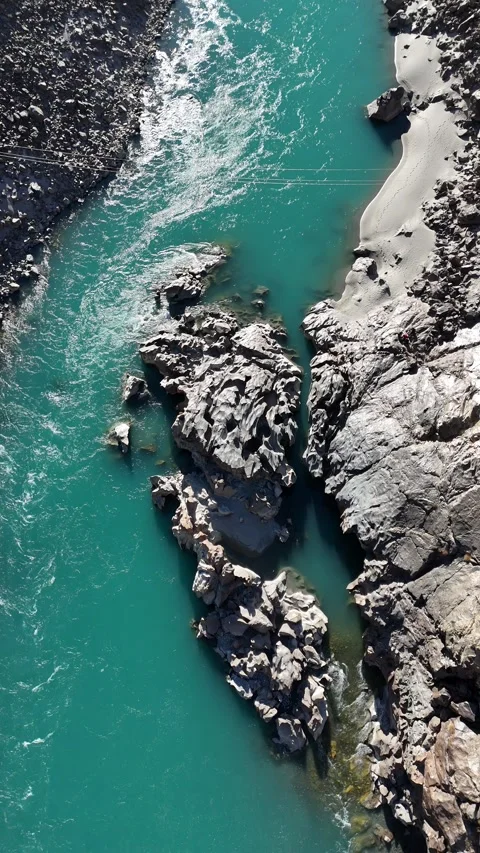 Aerial View of Crystal Blue Indus River, Pakistan Stock Footage 345785034