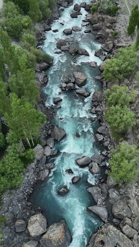 Aerial View of Crystal Clear River in Pakistan Stock Footage 345460550