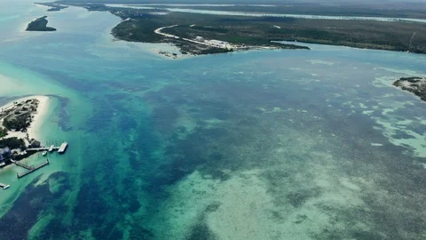 Aerial View of Crystal Waters at Deep Water Cay, East End, Grand Bahama Stock Footage 108249083