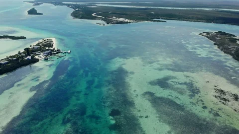 Aerial View of Crystal Waters at Deep Water Cay, East End, Grand Bahama Stock Footage 108249149