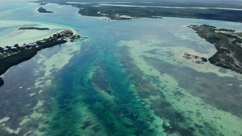 Aerial View of Crystal Waters at Deep Water Cay, East End, Grand Bahama Stock Footage 108249176