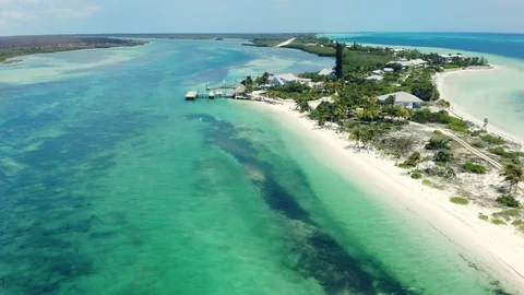 Aerial View of Crystal Waters at Deep Water Cay, East End, Grand Bahama Stock Footage 108249328