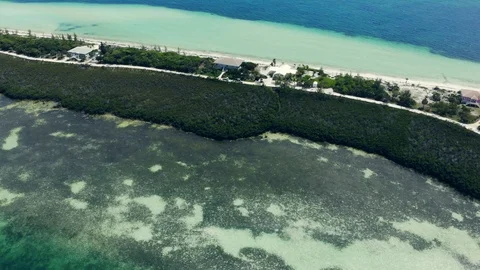 Aerial View of Crystal Waters at Deep Water Cay, East End, Grand Bahama Stock Footage 108249483