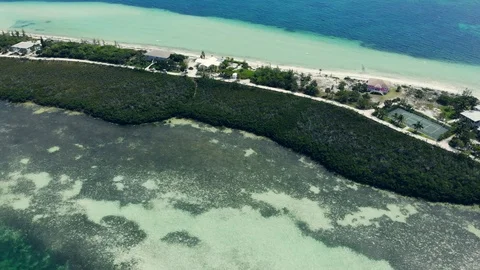 Aerial View of Crystal Waters at Deep Water Cay, East End, Grand Bahama Stock Footage 108249500