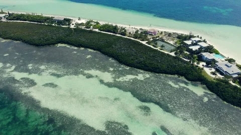 Aerial View of Crystal Waters at Deep Water Cay, East End, Grand Bahama Stock Footage 108249578