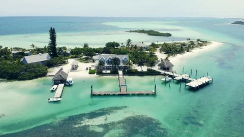 Aerial View of Crystal Waters at Deep Water Cay, East End, Grand Bahama Stock Footage 108249635