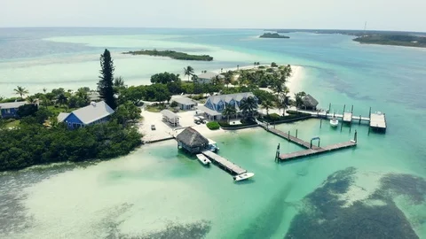 Aerial View of Crystal Waters at Deep Water Cay, East End, Grand Bahama Stock Footage 108249714