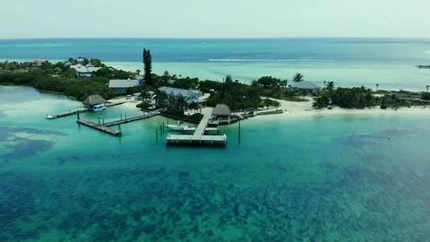 Aerial View of Crystal Waters at Deep Water Cay, East End, Grand Bahama Stock Footage 108250001