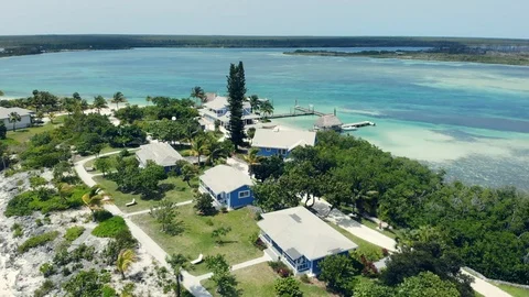 Aerial View of Crystal Waters at Deep Water Cay, East End, Grand Bahama Stock Footage 108250030