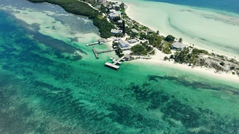 Aerial View of Crystal Waters at Deep Water Cay, East End, Grand Bahama Stock Footage 108250038
