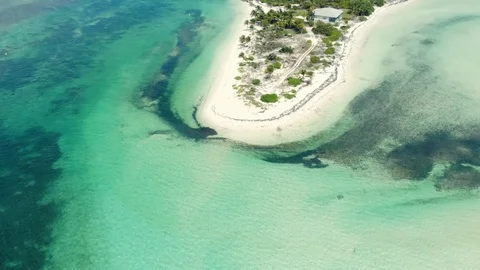 Aerial View of Crystal Waters at Deep Water Cay, East End, Grand Bahama Stock Footage 108250113