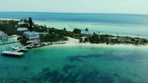 Aerial View of Crystal Waters at Deep Water Cay, East End, Grand Bahama Video stock 108250153