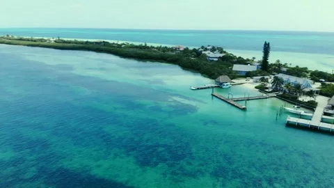 Aerial View of Crystal Waters at Deep Water Cay, East End, Grand Bahama Stock Footage 108250159