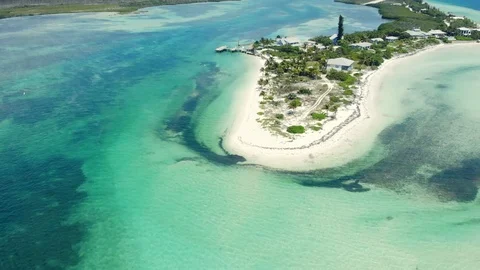 Aerial View of Crystal Waters at Deep Water Cay, East End, Grand Bahama Stock Footage 108250178
