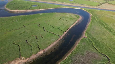 Aerial view of the Cuckmere river meanders through East Sussex Stockbeeldmateriaal 240468450