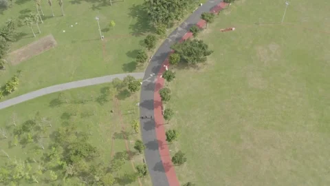 Aerial View of Curved Park Pathways and Green Lawns in Haikou, Hainan, China Stock Footage 341707897