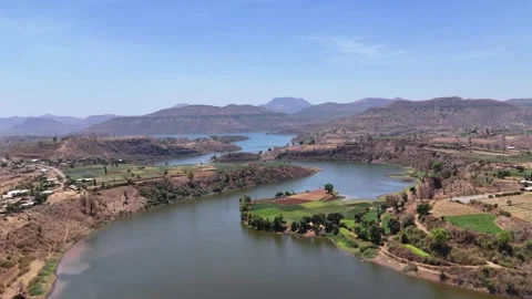 Aerial view of Curved river and mountain. Stock Footage 272621453