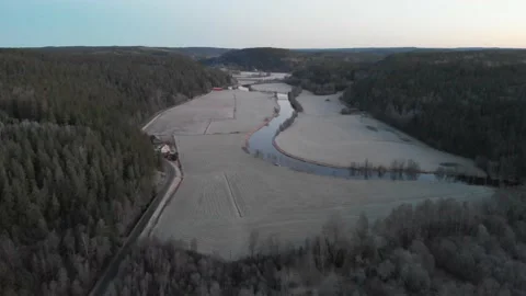 Aerial View Curved S-Shape River In Frozen Morning. Bird's Eye 動画素材 150148513