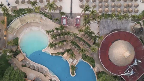 Aerial view of a curving resort pool Stock Footage 345682284