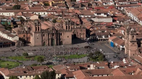 Aerial view of Cusco Cathedral in Cusco, Peru. Stock Footage 345052760
