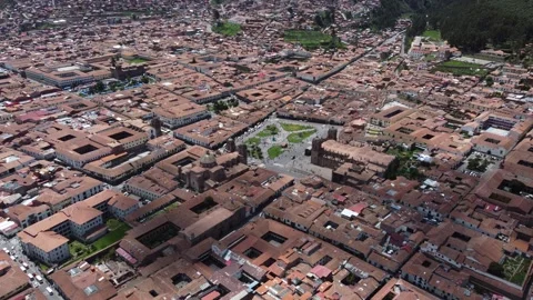 Aerial view of cusco main square plaza de armas Stock Footage 337807185