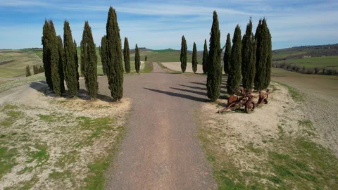 Aerial view of cypresses ring in Val D'Orcia. Stock Footage 171067473