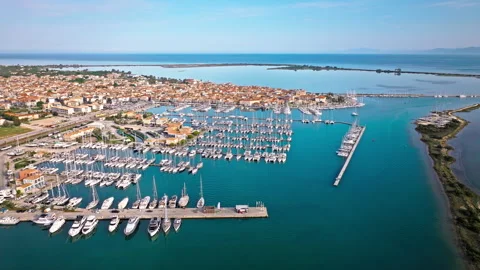 Aerial view of D-Marin Lefkas Marina full of boats and ships in Lefkada. Stock Footage 260194124