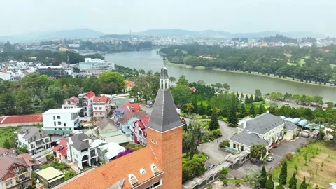 Aerial view Da Lat Pedagogical College in morning Stock Footage 242467018
