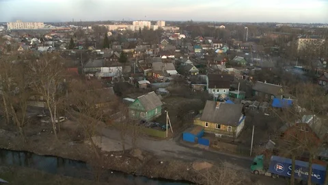 Aerial view of dachas in spring Stock Footage 108066082