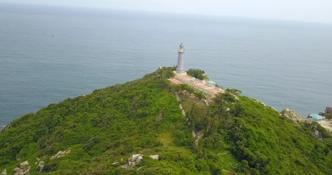 Aerial view of Dai Lanh beach and Mui Dien light house Stock Footage 100532003